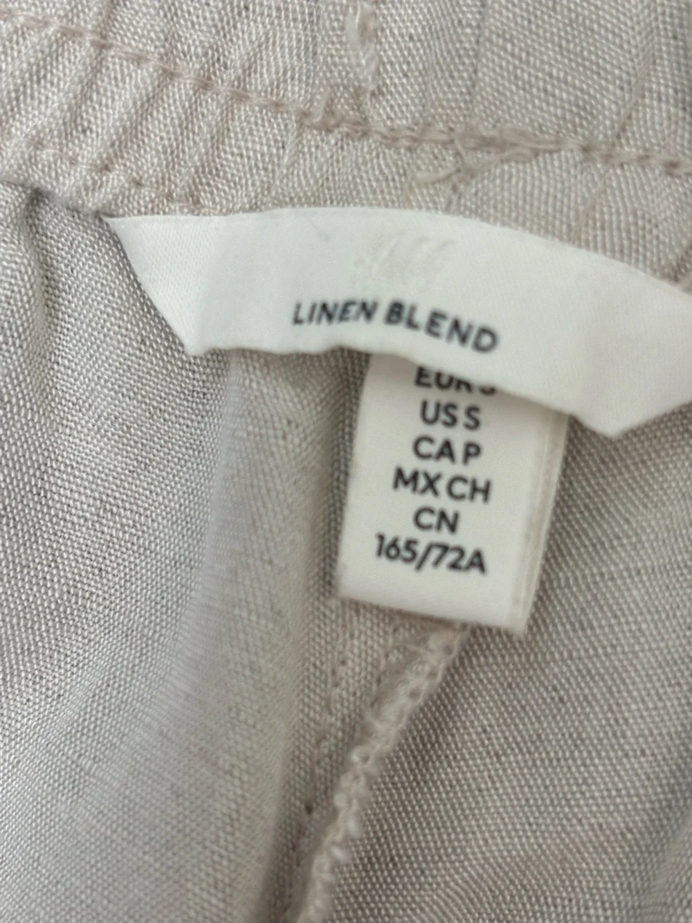 H&M Beige Cropped Drawstring Linen-Blend Pants